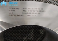 R60702 الزركونيوم تزوير حلقة ASTM B493 السلس توالت الدائري